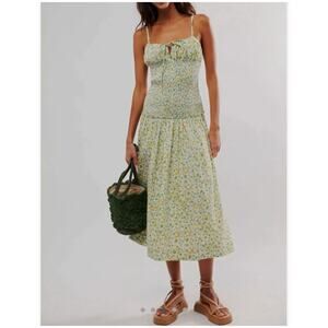 Free People Lavender Daze Dress Green Combo Size L New